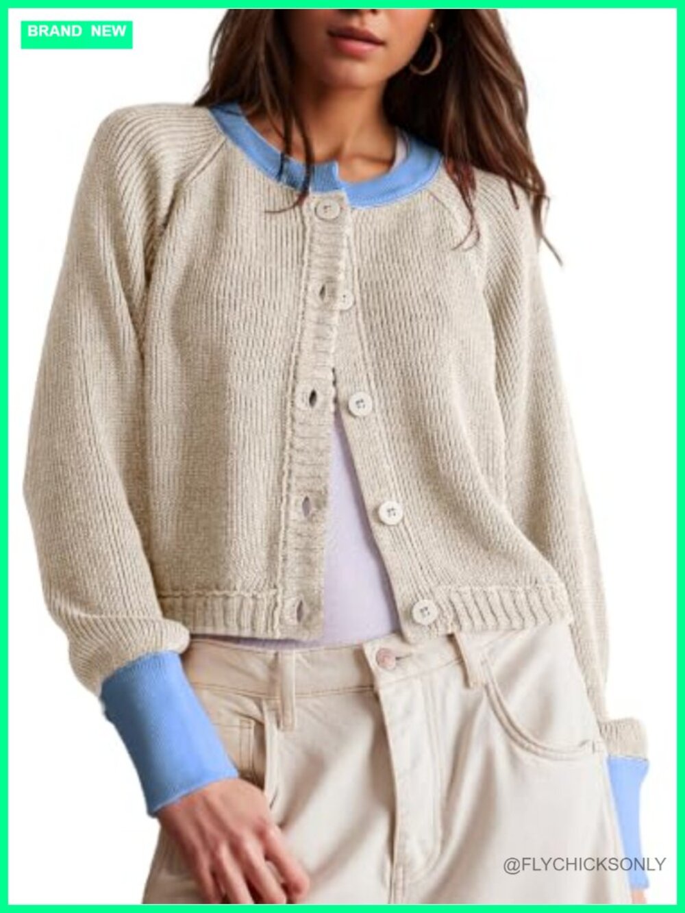 Women's Cropped Cardigan Long Sleeve Open Front Button Down